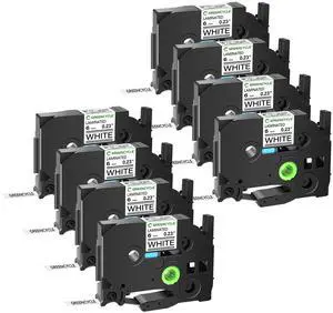 GREENCYCLE 8 Pack Compatible for Ptouch AZe TZ Tape TZe-211 TZ-211 6mm 0.23 Laminated White Label Tape AZe211 TZ211 for Ptouch Label Maker PT-1290 PT-1880w PT-9600 GL100 PT-1000