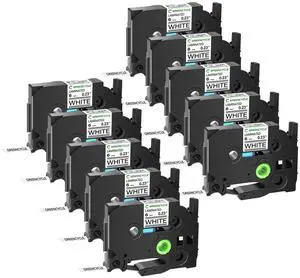 GREENCYCLE 10-Pack Compatible for 1/4" 0.23" 6mm Black on White TZe-211 AZE211 TZ-211 TZ211 Standard Laminated Label Tape for Ptouch PT-D210 PTD400AD PT1230 PTH110 PT Cube Labeler