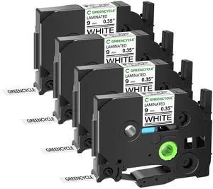 GREENCYCLE 4 Pack Compatible for Brother TZe-221 TZ-221 9mm 0.35" Laminated White Label Maker Tape Ptouch TZe221 TZ221 TZe TZ Label Tape for PT-H110 PT-D210 PT-D220 PT-D200 PT-D202 PT-D410 PT-D400