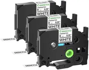 GREENCYCLE 3 Pack Compatible for Brother TZe-221 TZ-221 9mm 0.35" Laminated White Label Maker Tape Ptouch TZe221 TZ221 TZe TZ Label Tape for PT-D210 PT-H110 PT-D220 PT-D400