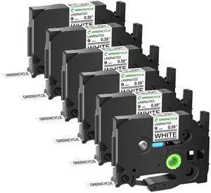 GREENCYCLE 6 Pack Compatible for Brother TZe-221 TZ-221 9mm 0.35" Laminated White Label Maker Tape Ptouch TZe221 TZ221 TZe TZ Label Tape for PT-D600 PT-D610BT PT-P710BT