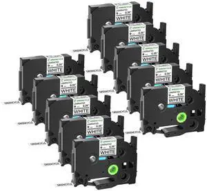 GREENCYCLE 10 Pack Compatible for Brother TZe-221 TZ-221 9mm 0.35" Laminated White Label Maker Tape Ptouch TZe221 TZ221 TZe TZ Label Tape for PT-D400VP PT-D450 PT-D600VP PT-P750W PT-1280