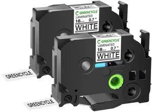 GREENCYCLE 2 Pack Compatible for Brother TZe-241 TZ-241 18mm 0.7" Laminated Black on White Label Maker Tape Ptouch TZe241 TZ241 TZe TZ Label Tape for PT-D400 PT-D410 PT-D400VP PT-D410VP PT-1300