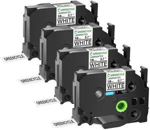 GREENCYCLE 4 Pack Compatible for Brother TZe-241 TZ-241 18mm 0.7" Laminated Black on White Label Maker Tape Ptouch TZe241 TZ241 TZe TZ Label Tape for PT-1700 PT-170K PT-1750