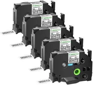 GREENCYCLE 5 Pack Compatible for Brother TZe-241 TZ-241 18mm 0.7" Laminated Black on White Label Maker Tape Ptouch TZe241 TZ241 TZe TZ Label Tape for PT-1800 PT-1810 PT-1830 PT-1830C
