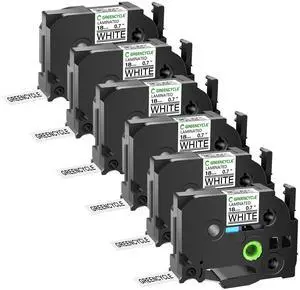 GREENCYCLE 6 Pack Compatible for Brother TZe-241 TZ-241 18mm 0.7" Laminated Black on White Label Maker Tape Ptouch TZe241 TZ241 TZe TZ Label Tape for PT-2030 PT-2030AD PT-2030VP PT-2100
