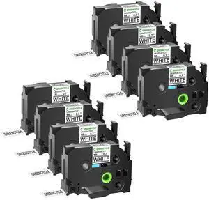 GREENCYCLE 8 Pack Compatible for Brother TZe-241 TZ-241 18mm 0.7" Laminated Black on White Label Maker Tape Ptouch TZe241 TZ241 TZe TZ Label Tape for PT-D400 PT-D400AD PT-D400VP PT-D410