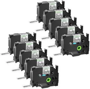 GREENCYCLE 10 Pack Compatible for TZe-241 TZ-241 18mm 0.7" Laminated Black on White Label Maker Tape Ptouch TZe241 TZ241 TZe TZ Label Tape for PT-1600 PT-1700 PT-170K PT-1750 PT-1750SC