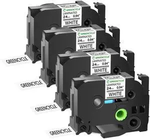 GREENCYCLE 4 Pack Compatible for Ptouch Label Maker Tape TZe-251 TZ-251 24mm 0.94 Laminated Black on White TZe251 TZ251 TZe TZ Label Tape for PT-2470 PT-2500PC PT-2600 PT-2610