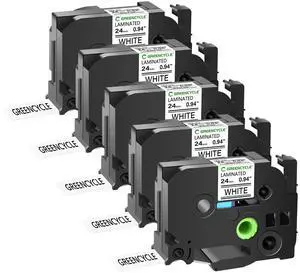 GREENCYCLE 5 Pack Compatible for Ptouch Label Maker Tape TZe-251 TZ-251 24mm 0.94 Laminated Black on White TZe251 TZ251 TZe TZ Label Tape for PT-2700 PT-2710 PT-2730