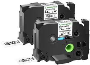 GREENCYCLE 2 Pack Compatible for Ptouch Label Maker Tape TZe-251 TZ-251 24mm 0.94 Laminated Black on White TZe251 TZ251 TZe TZ Label Tape for PT-2110 PT-2200 PT-2210 PT-2300