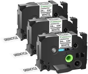 GREENCYCLE 3 Pack Compatible for Ptouch Label Maker Tape TZe-251 TZ-251 24mm 0.94 Laminated Black on White TZe251 TZ251 TZe TZ Label Tape for PT-2310 PT-2400 PT-2410 PT-2430PC