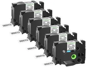 GREENCYCLE 6 Pack Compatible for Ptouch Label Maker Tape TZe-251 TZ-251 24mm 0.94 Laminated Black on White TZe251 TZ251 TZe TZ Label Tape for PT-1500PC PT-1600 PT-2110 PT-2200
