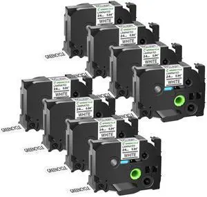 GREENCYCLE 8 Pack Compatible for Ptouch Label Maker Tape TZe-251 TZ-251 24mm 0.94 Laminated Black on White TZe251 TZ251 TZe TZ Label Tape for PT-2210 PT-2300 PT-2310 PT-2400