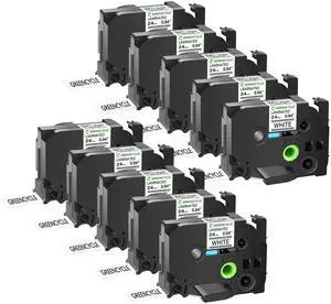 GREENCYCLE Compatible for PTouch TZe-251 TZe251 AZE Tape 24mm 0.94 Inch 1" Black on White Laminated Label Tape for PT2730 PT9600 PTD600VP PTD800W PTH500LI PTP700 PTP710BT PTP750W, 10 Pack