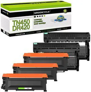 GREENCYCLE TECH Compatible TN450 Toner Cartridge & DR420 Drum Unit Work with Brother HL-2270DW HL-2280DW HL-2230 MFC-7360N MFC-7860DW DCP-7065DN Intellifax 2840 2940 (3 Toner 2 Drum)