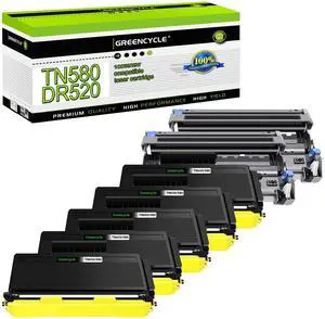 greencycle High Yield Black Toner Cartridge & Drum Unit Set Replacement for Brother TN580 TN650 DR520 Work with DCP-8060 DCP-8065DN HL-5240 HL-5250 MFC-8870WN MFC-8480DN(5 Toner,2 Drum)