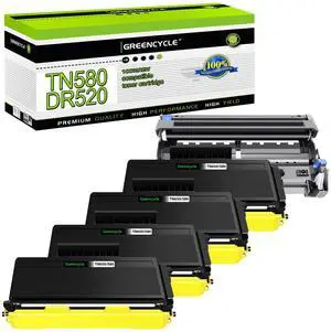 greencycle High Yield Black Toner Cartridge & Drum Unit Set Replacement for Brother TN580 TN650 DR520 Work with DCP-8060 DCP-8065DN HL-5240 HL-5250 MFC-8870WN MFC-8480DN(4 Toner,1 Drum)