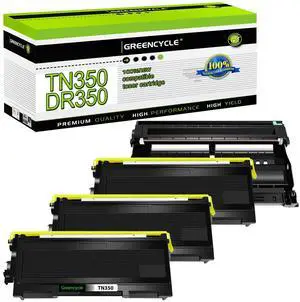 greencycle TN350 TN-350 Toner Cartridge & DR350 DR-350 Drum Unit Set Compatible with Brother MFC-7820n MFC-7420 MFC-7220 HL-2030 HL-2040 DCP-7020 Intellifax 2820 Printer (3 Toner, 1 Drum)