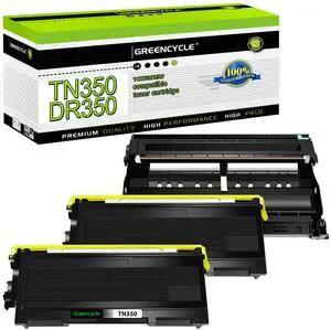 greencycle TN350 TN-350 Toner Cartridge & DR350 DR-350 Drum Unit Set Compatible with Brother MFC-7820n MFC-7420 MFC-7220 HL-2030 HL-2040 DCP-7020 Intellifax 2820 Printer (2 Toner, 1 Drum)