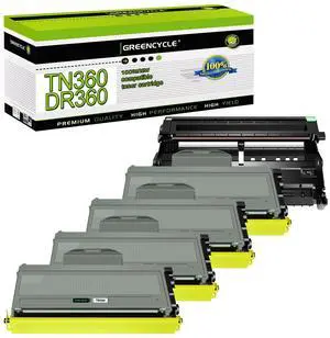 greencycle Compatible Toner Cartridge and Drum Unit Replacement for TN360 TN330 DR360 DR-360 High Yield Compatible with Brother HL-2170w HL-2140 MFC-7340 MFC-7340 DCP-7040 Printer(4 Toner,1 Drum)