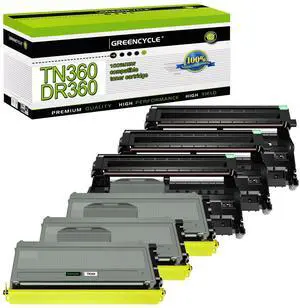 greencycle Compatible Toner Cartridge and Drum Unit Replacement for TN360 TN330 DR360 DR-360 High Yield Compatible with Brother HL-2170w HL-2140 MFC-7340 MFC-7340 DCP-7040 Printer(3 Toner,3 Drum)