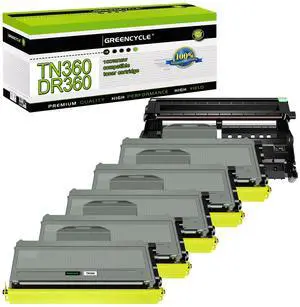 greencycle Compatible Toner Cartridge and Drum Unit Replacement for TN360 TN330 DR360 DR-360 High Yield Compatible with Brother HL-2170w HL-2140 MFC-7340 MFC-7340 DCP-7040 Printer(5 Toner,1 Drum)