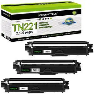 greencycle High Yield Compatible Toner Cartridge Replacement for Brother TN221K TN-221 TN221BK Work with HL-3170CDW HL-3140CW HL-3180CDW MFC-9130CW MFC-9330CDW laser Printer (3 Pack)