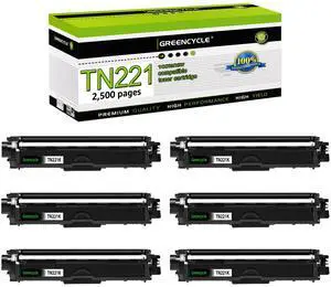 greencycle High Yield Compatible Toner Cartridge Replacement for Brother TN221K TN-221 TN221BK Work with HL-3170CDW HL-3140CW HL-3180CDW MFC-9130CW MFC-9330CDW laser Printer (6 Pack)
