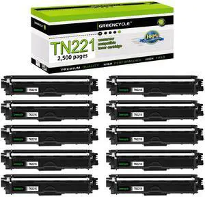 greencycle High Yield Compatible Toner Cartridge Replacement for Brother TN221K TN-221 TN221BK Work with HL-3170CDW HL-3140CW HL-3180CDW MFC-9130CW MFC-9330CDW laser Printer (10 Pack)