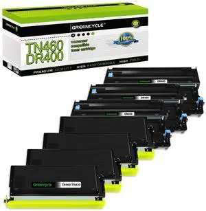 greencycle TN460 Toner Cartridge and DR400 Drum Unit Replacement Set Compatible for Brother DCP-1200 HL-1240 MFC-8300 MFC-9750 MFC-9800 Intellifax 4100 4750 5750 Printer (4 Toner, 3 Drum)