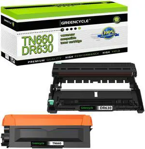 greencycle TN660 Toner Cartridge and DR630 Drum Unit Set Compatible with Brother TN-660 TN630 TN-630 DR-630 for HL-L2380DW HL-L2300D L2340DW MFC-L2680W L2740DW DCP-L2540DW Printer(1 Toner, 1 Drum)