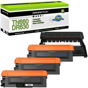 greencycle TN660 Toner Cartridge and DR630 Drum Unit Set Compatible with Brother TN-660 TN630 TN-630 DR-630 for HL-L2380DW HL-L2300D L2340DW MFC-L2680W L2740DW DCP-L2540DW Printer(3 Toner, 1 Drum)