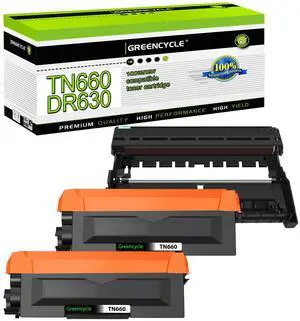 greencycle TN660 Toner Cartridge and DR630 Drum Unit Set Compatible with Brother TN-660 TN630 TN-630 DR-630 for HL-L2380DW HL-L2300D L2340DW MFC-L2680W L2740DW DCP-L2540DW Printer(2 Toner, 1 Drum)