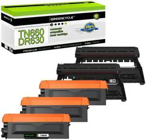 greencycle TN660 Toner Cartridge and DR630 Drum Unit Set Compatible with Brother TN-660 TN630 TN-630 DR-630 for HL-L2380DW HL-L2300D L2340DW MFC-L2680W L2740DW DCP-L2540DW Printer(3 Toner, 2 Drum)