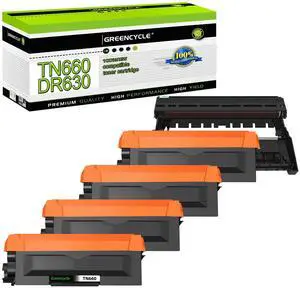 greencycle TN660 Toner Cartridge and DR630 Drum Unit Set Compatible with Brother TN-660 TN630 TN-630 DR-630 for HL-L2380DW HL-L2300D L2340DW MFC-L2680W L2740DW DCP-L2540DW Printer(4 Toner, 1 Drum)