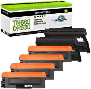 greencycle TN660 Toner Cartridge and DR630 Drum Unit Set Compatible with Brother TN-660 TN630 TN-630 DR-630 for HL-L2380DW HL-L2300D L2340DW MFC-L2680W L2740DW DCP-L2540DW Printer(4 Toner, 2 Drum)
