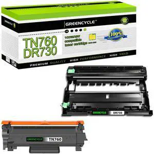 greencycle TN760 TN730 Toner Cartridge and DR730 Drum Unit Compatible with Brother TN-760 TN-730 DR-730 Work with HL-L2395DW HL-L2390DW HL-L2370DW MFC-L2750DW MFC-L2710DW (1 Toner, 1 Drum)