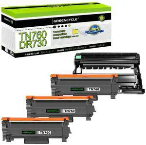 greencycle TN760 TN730 Toner Cartridge and DR730 Drum Unit Compatible with Brother TN-760 TN-730 DR-730 Work with HL-L2395DW HL-L2390DW HL-L2370DW MFC-L2750DW MFC-L2710DW (3 Toner, 1 Drum)