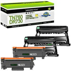greencycle TN760 TN730 Toner Cartridge and DR730 Drum Unit Compatible with Brother TN-760 TN-730 DR-730 Work with HL-L2395DW HL-L2390DW HL-L2370DW MFC-L2750DW MFC-L2710DW (2 Toner, 2 Drum)