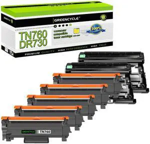 greencycle TN760 TN730 Toner Cartridge and DR730 Drum Unit Compatible with Brother TN-760 TN-730 DR-730 Work with HL-L2395DW HL-L2390DW HL-L2370DW MFC-L2750DW MFC-L2710DW (5 Toner, 2 Drum)