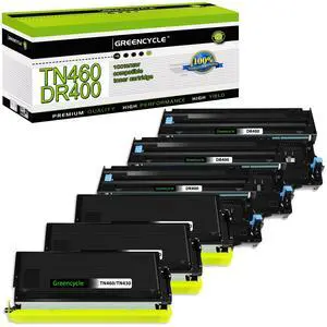 greencycle TN460 Toner Cartridge and DR400 Drum Unit Replacement Set Compatible for Brother DCP-1200 HL-1240 MFC-8300 MFC-9750 MFC-9800 Intellifax 4100 4750 5750 Printer (3 Toner, 3 Drum)