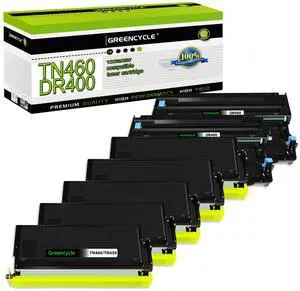 greencycle TN460 Toner Cartridge and DR400 Drum Unit Replacement Set Compatible for Brother DCP-1200 HL-1240 MFC-8300 MFC-9750 MFC-9800 Intellifax 4100 4750 5750 Printer (5 Toner, 2 Drum)