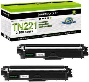 greencycle High Yield Compatible Toner Cartridge Replacement for Brother TN221K TN-221 TN221BK Work with HL-3170CDW HL-3140CW HL-3180CDW MFC-9130CW MFC-9330CDW laser Printer (2 Pack)