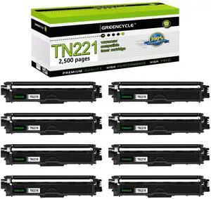 greencycle High Yield Compatible Toner Cartridge Replacement for Brother TN221K TN-221 TN221BK Work with HL-3170CDW HL-3140CW HL-3180CDW MFC-9130CW MFC-9330CDW laser Printer (8 Pack)