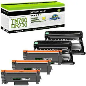 greencycle TN760 TN730 Toner Cartridge and DR730 Drum Unit Compatible with Brother TN-760 TN-730 DR-730 Work with HL-L2395DW HL-L2390DW HL-L2370DW MFC-L2750DW MFC-L2710DW (3 Toner, 2 Drum)