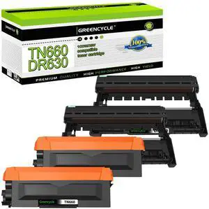 greencycle TN660 Toner Cartridge and DR630 Drum Unit Set Compatible with Brother TN-660 TN630 TN-630 DR-630 for HL-L2380DW HL-L2300D L2340DW MFC-L2680W L2740DW DCP-L2540DW Printer(2 Toner, 2 Drum)
