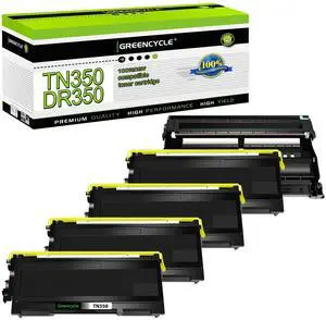 greencycle TN350 TN-350 Toner Cartridge & DR350 DR-350 Drum Unit Set Compatible with Brother MFC-7820n MFC-7420 MFC-7220 HL-2030 HL-2040 DCP-7020 Intellifax 2820 Printer (4 Toner, 1 Drum)
