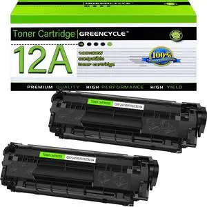 greencycle Q2612A Toner Cartridge Replacement Compatible for HP 12A Black Toner Cartridge Laserjet 1010 1012 1018 1020 1022 1022N 3015 3030 3052 3055 M1005 M1319F (2PCS)