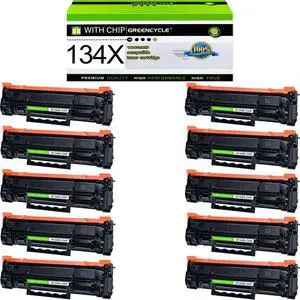 greencycle 134X with Chip Cartridge Replacement Compatible for HP 134X Black Toner Cartridge W1340X Work with Laser Jet M209dw M234dw M234sdn M234sdw Printer Ink Cartridge(10PCS,with Chip)